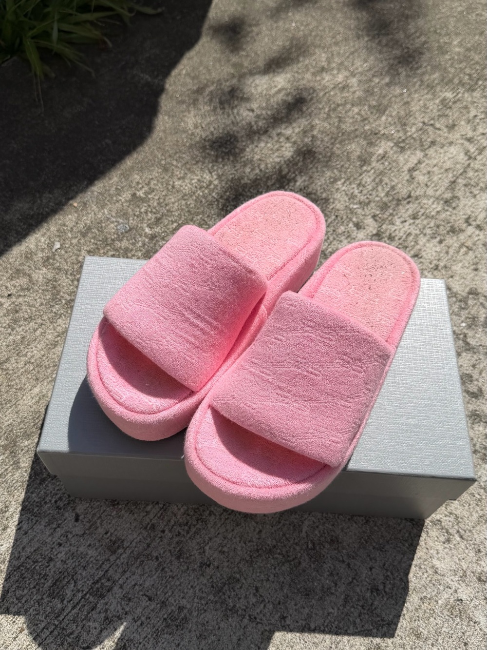 Balenciaga Pink Plush Platform Slide Sandals